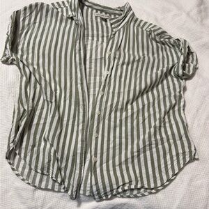 Alexandar Jordan green & white striped button-down short sleeve shirt